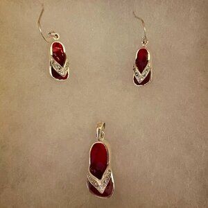 Aruba Red Enamel Crystal Rhinestone Earrings & Pendant Set~LAST CHANCE~ENDS 7/5!